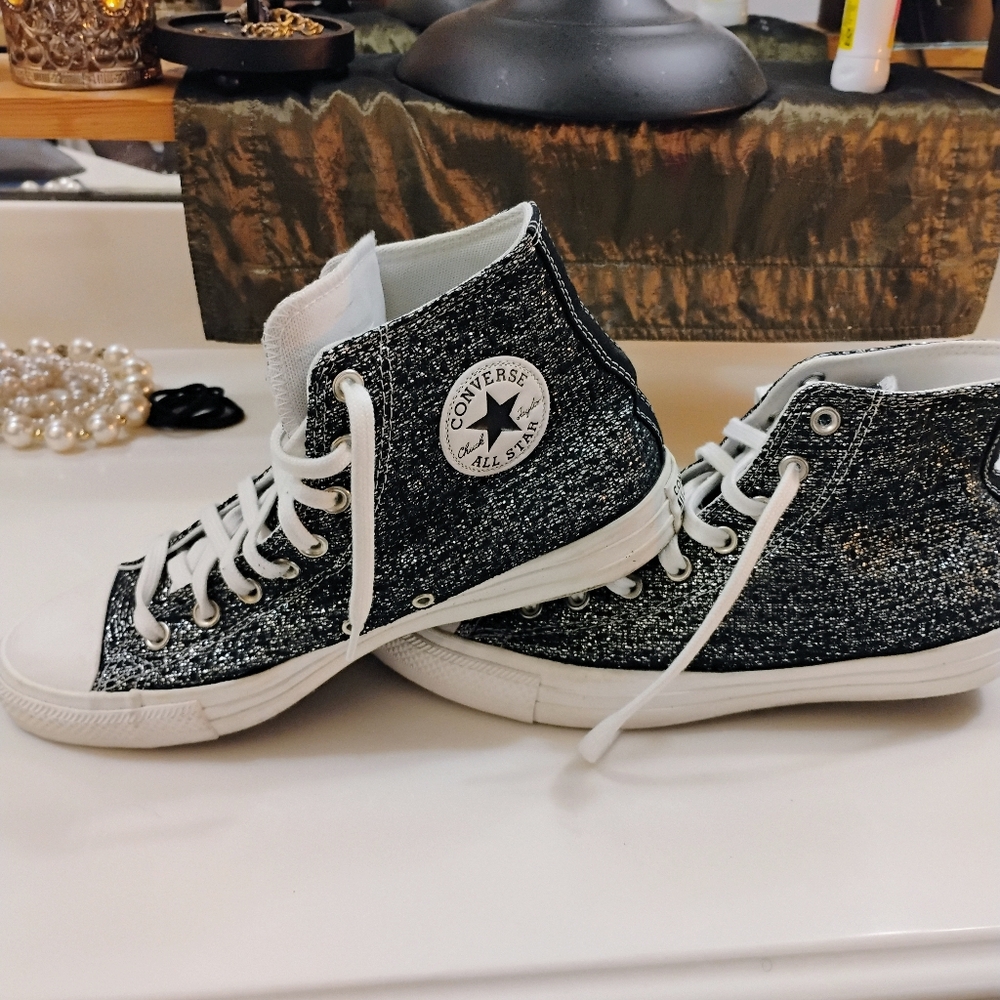 Converse Black Sparkle Sneakers  Man/Women's - Picture 4 of 12